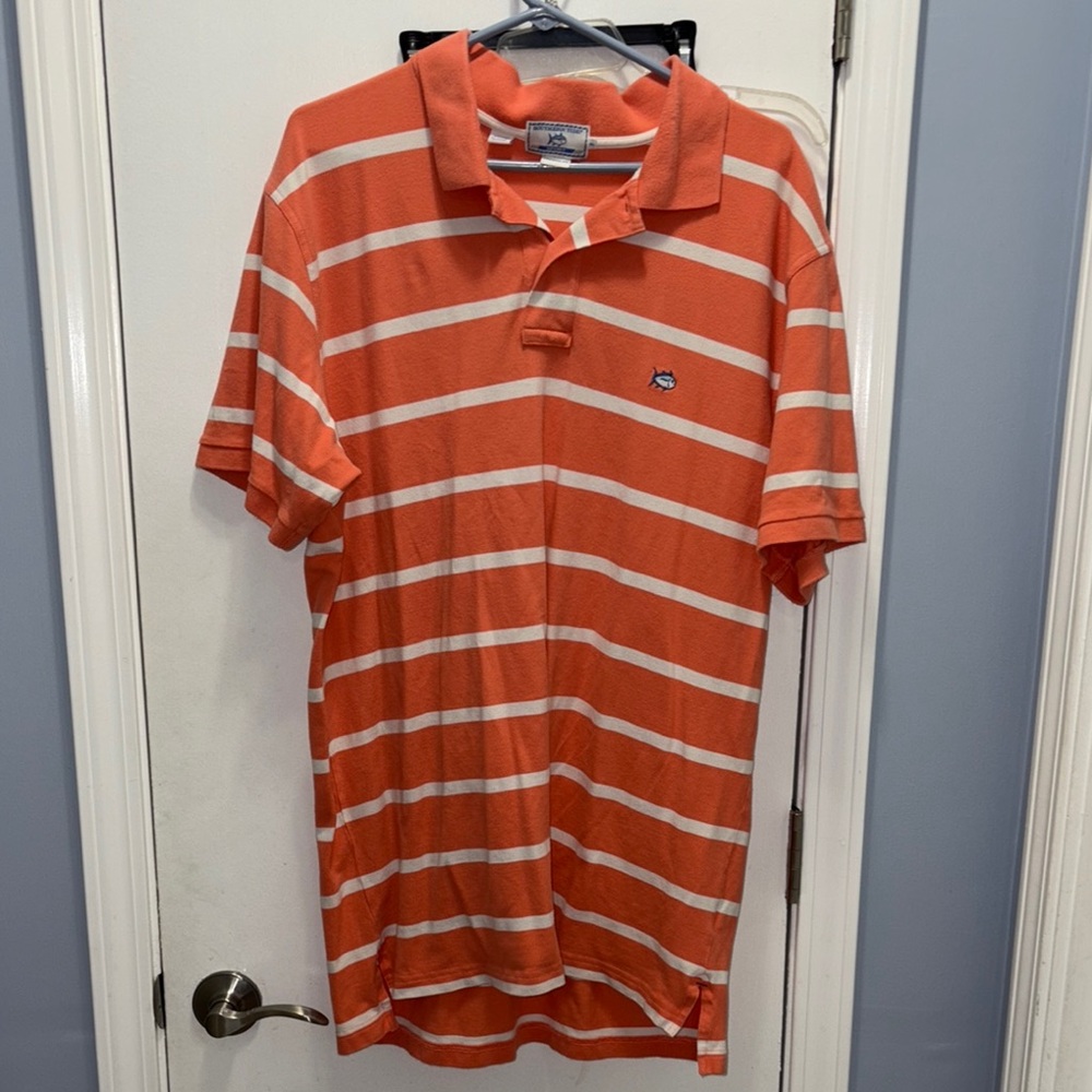 Southern Tide Coral Polo with White Stripes XL
